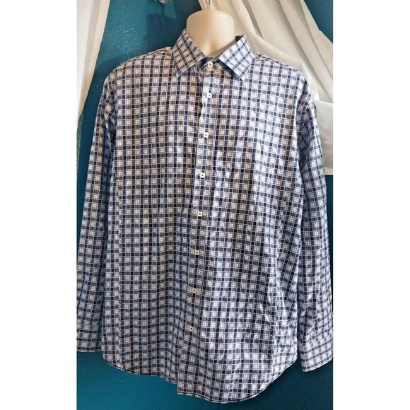 Bugatchi Shirt Mens XXL Shaped Fit Blue Check Casual Luxury Formal Business - Picture 8 of 8